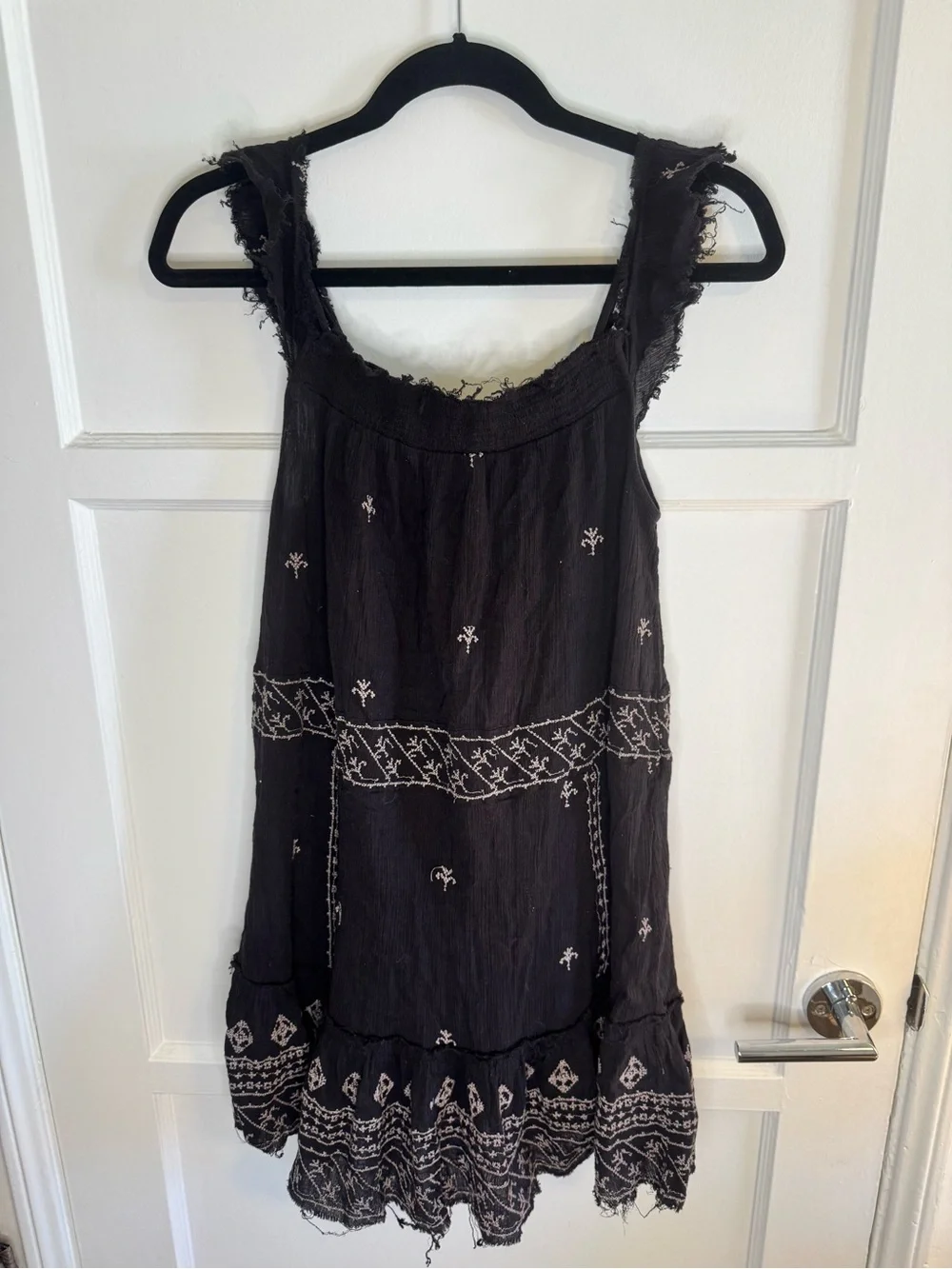 Free People Intimately Black Embroidered Gauze Boho Mini Dress M